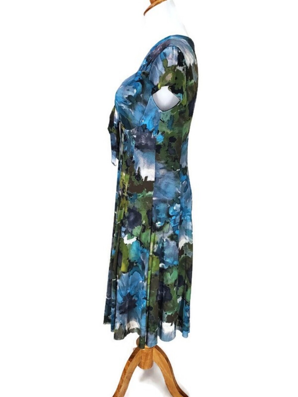 ELANA KATTAN floral dress watercolors packable European Vacation mesh stretchy M - Picture 4 of 10
